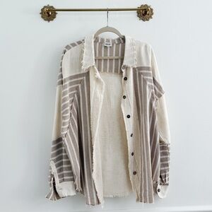 Buckle Stripe Linen Button Down Shirt XL